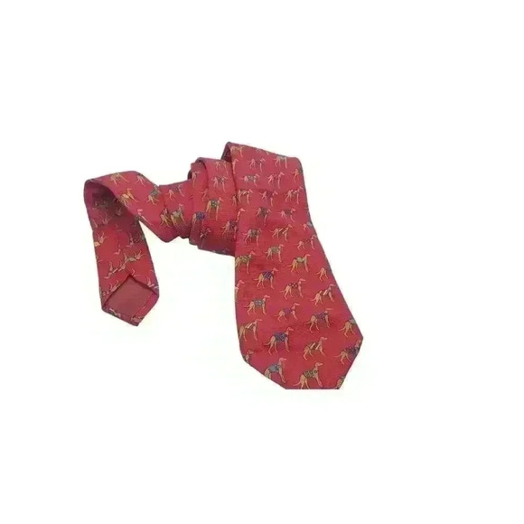 Vintage Neck Tie Cherey Red Silk Dogs Wearing Sweaters Pure Silk Made Italy - Picture 2 of 7